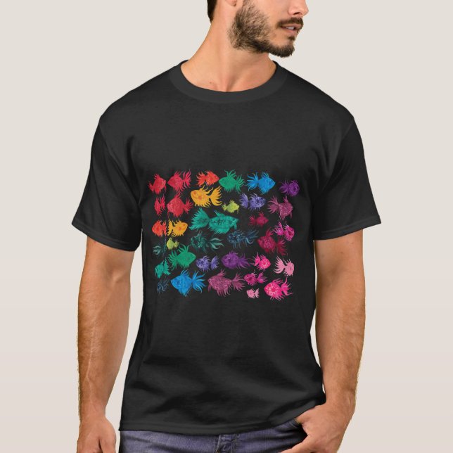 Regnbåge Vattenfärg Fiskmönster T Shirt (Framsida)