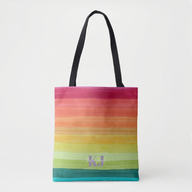 Regnbåge Vattenfärg Gradient | Monogram Tygkasse (Framsida)