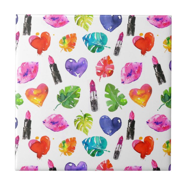 Regnbåge vattenfärg handflatan löv knappnålkyss lä kakelplatta (Framsidan)