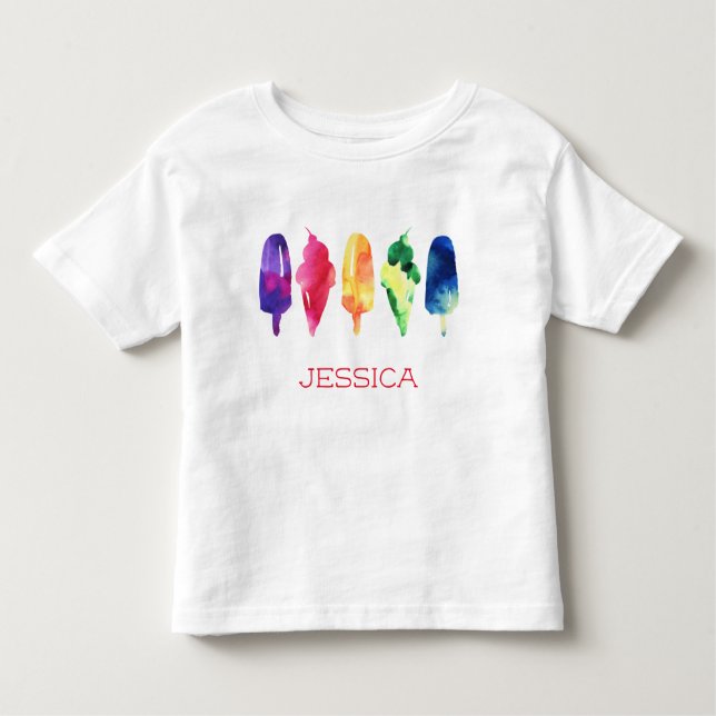 Regnbåge, vattenfärg, iskräm, popsicle, Personlig T Shirt (Framsida)