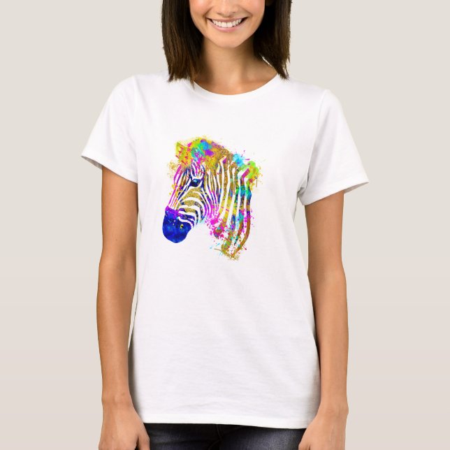 Regnbåge Vattenfärg Måla Fläck Zebragrafik T Shirt (Framsida)