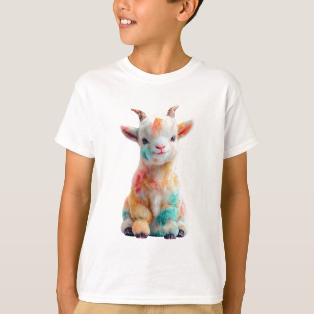 Regnbåge Vattenfärg Målad Bebis Get Barn T Shirt (Framsida)