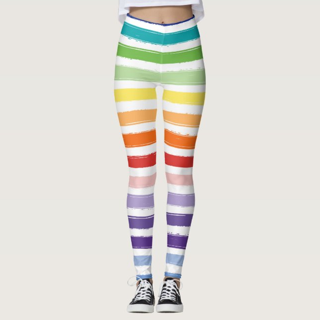Regnbåge Vattenfärg Pensel Randmönster Leggings (Framsida)