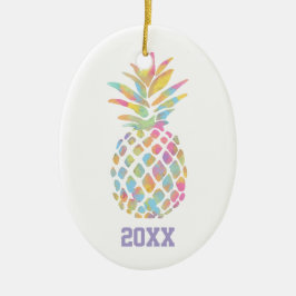 Regnbåge Vattenfärg Pineapple Tropisk Personlig Julgransprydnad Keramik