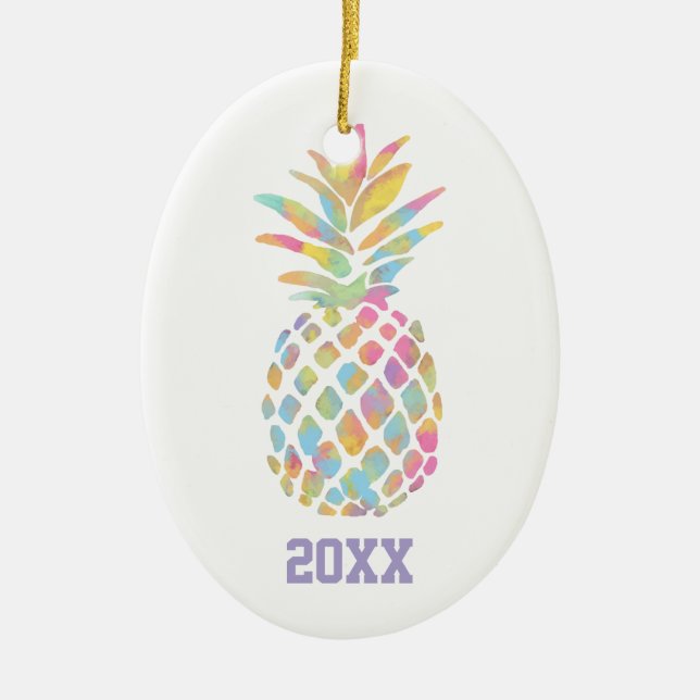 Regnbåge Vattenfärg Pineapple Tropisk Personlig Julgransprydnad Keramik (Framsidan)
