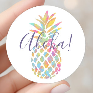 Regnbåge Vattenfärg Pineapple Tropisk Personlig Runt Klistermärke