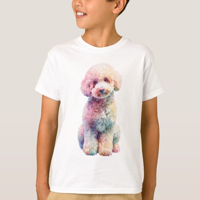 Regnbåge Vattenfärg Pudel Barn T Shirt (Framsida)