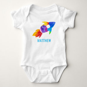 Regnbåge Vattenfärg Raket Yttre Rymden Barn T Shirt
