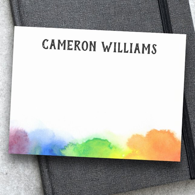 Regnbåge vattenfärgsfärg gräns lägger till namn-ko post-it block (Rainbow watercolor paint border add name artists post-it notes)