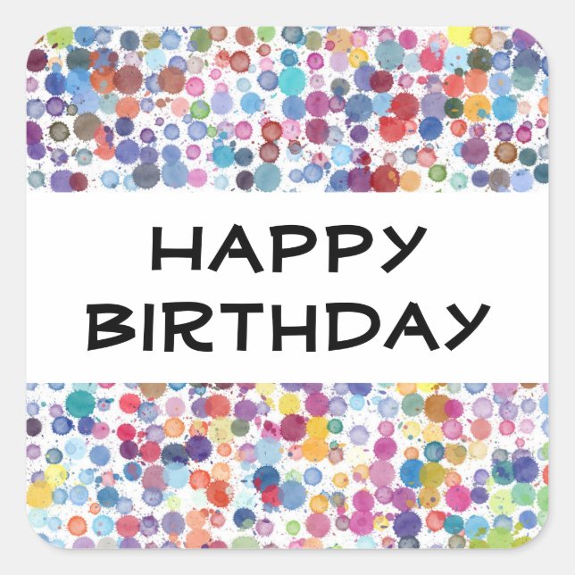 Regnbåge vattenfärgsfärg, Polka dots Fyrkantigt Klistermärke (Framsida)