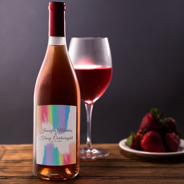 Regnbåge vattenfärgsfärgstreck (HBT TQ Bröllop) Vinflaska Etikett (Skapare uppladdad)