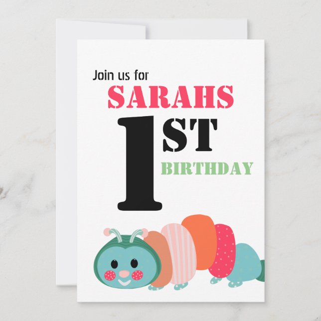 Regnbåge, vattenpelare Cute First Birthday Inbjudningar (Framsida)