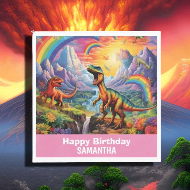 Regnbåge Vild Ett dinosaurier-födelsedagstema Rosa Pappersservett (Skapare uppladdad)