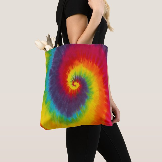 Regnbåge Virvel Tie Dye Groovy Cool Färgrik Tygkasse (Närbild)