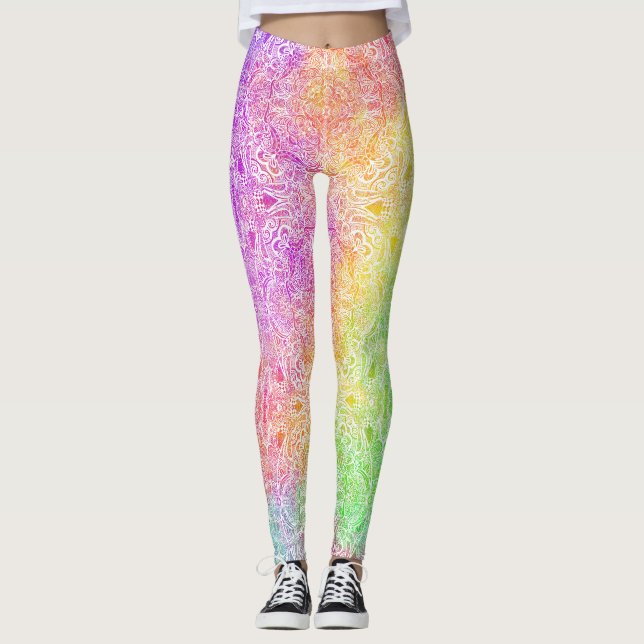 Regnbåge & Vita Medaljong Leggings (Framsida)