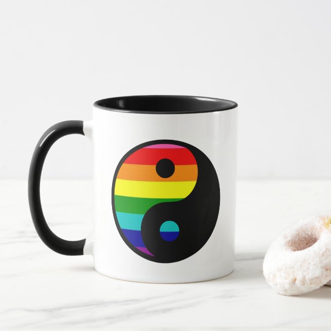 Regnbåge Yin Yang HBTQ Stolthet Balans Symbol Mugg (Med munk)