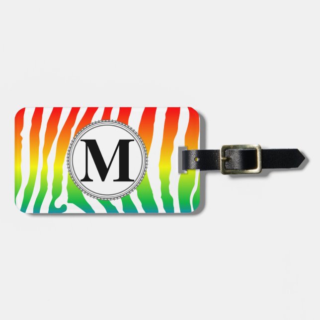 Regnbåge Zebra mönstrad med monogram Bagagebricka (Horisontell Framsida)