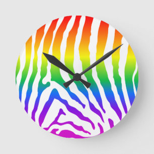 Regnbåge Zebra mönstrad Rund Klocka