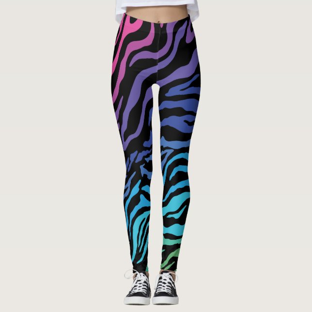 Regnbåge Zebra tryck-balkar Leggings (Framsida)