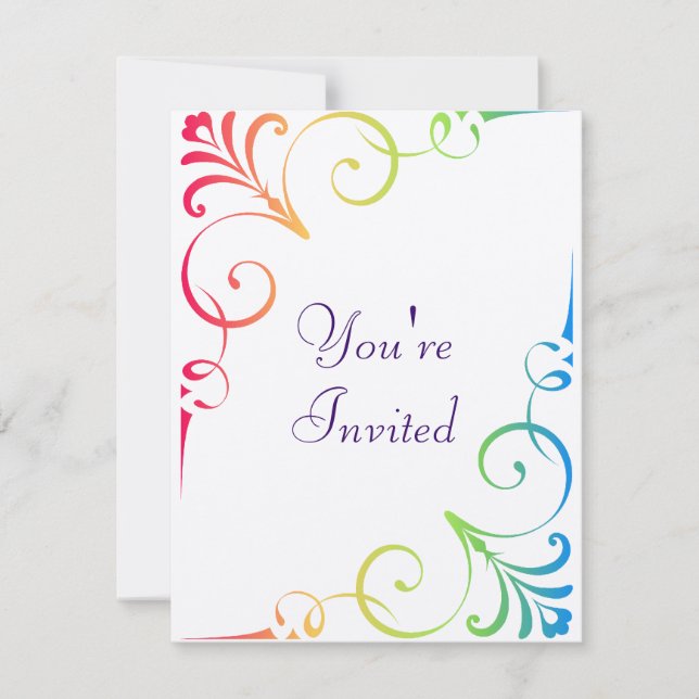 Regnbågebröllop virvlar runt inbjudningar (Framsida)