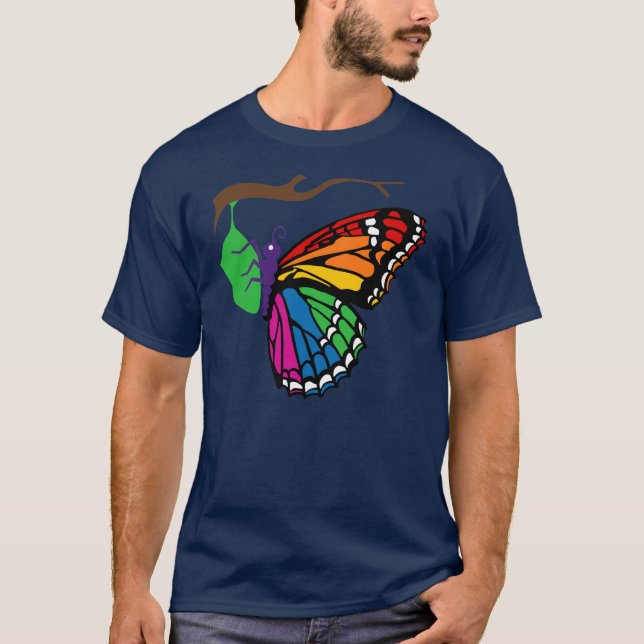 Regnbågefjäril som dyker upp från Chrysalis T-shirt (Framsida)