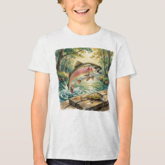 Regnbågeforell som hoppar i skogsström akvarell t shirt