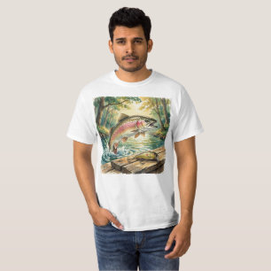 Regnbågeforell som hoppar i skogsström akvarell t shirt