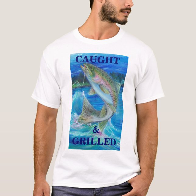 Regnbågeforellmålning som fångas &   GRILLAS Tee Shirt (Framsida)