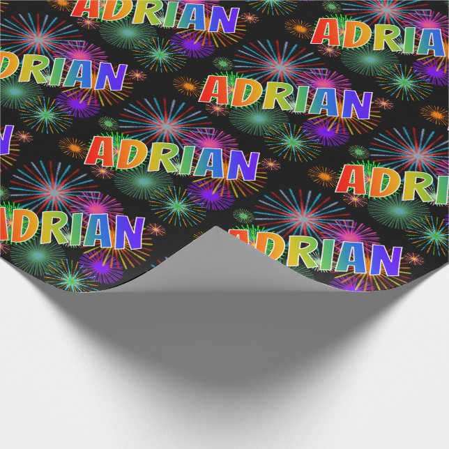 Regnbågeförnamn "ADRIAN", + Fyrverkerier Presentpapper (Hörn)