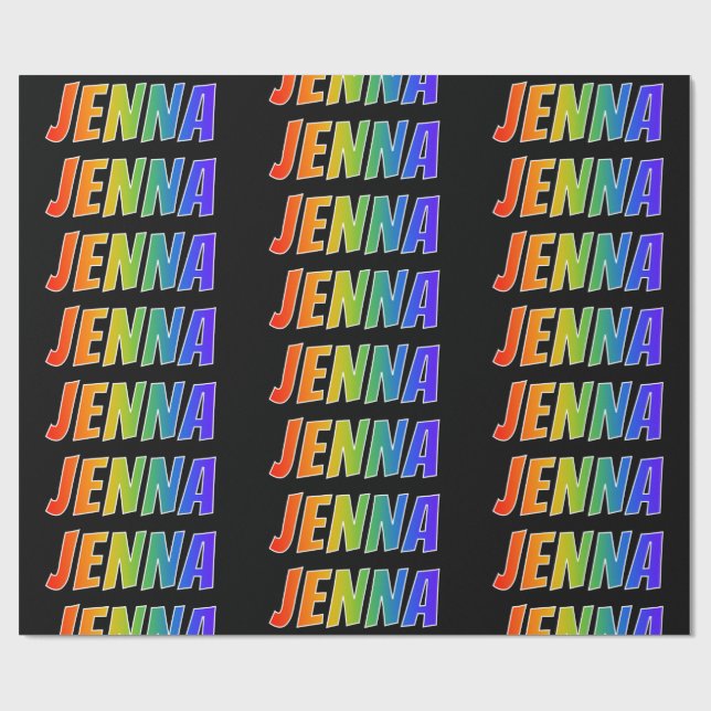 Regnbågeförnamn "JENNA"; Roligt & färgrikt Presentpapper (Platt)