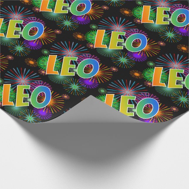 Regnbågeförnamn "LEO", + Fyrverkerier Presentpapper (Hörn)