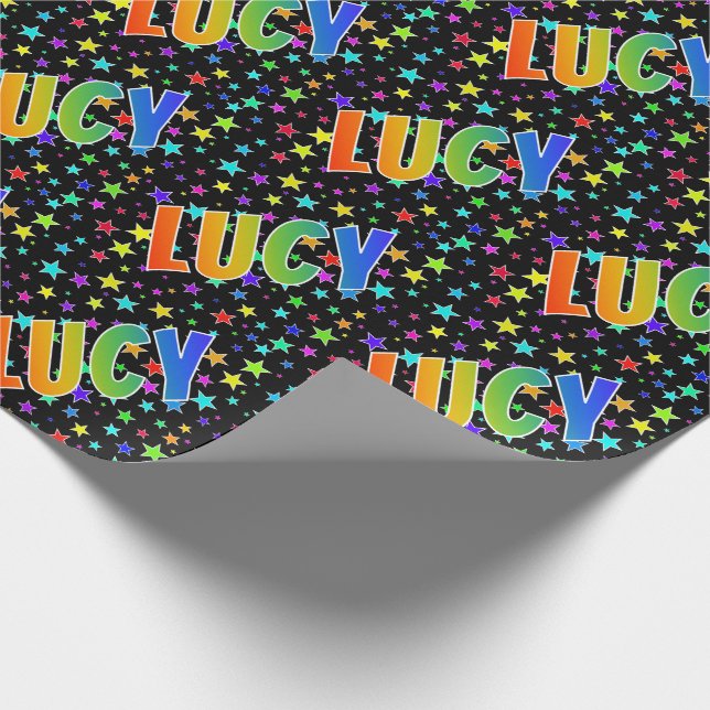 Regnbågeförnamn "LUCY", + Stjärnor Presentpapper (Hörn)