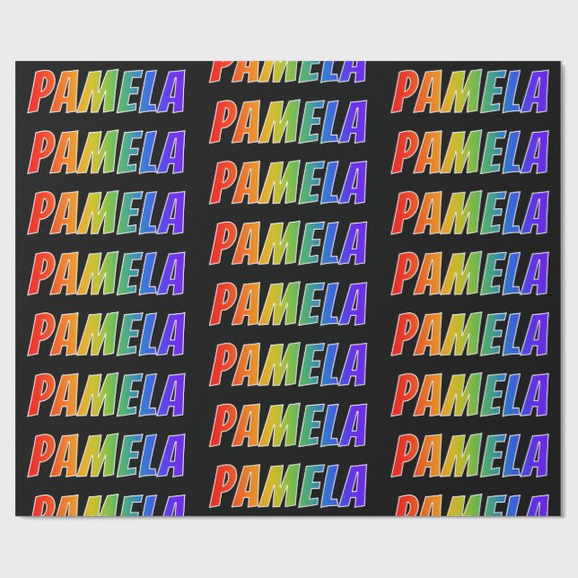 Regnbågeförnamn "PAMELA"; Roligt & färgrikt Presentpapper (Platt)