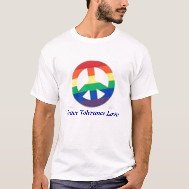 regnbågefredstecken, fredtoleranskärlek t-shirt (Framsida)