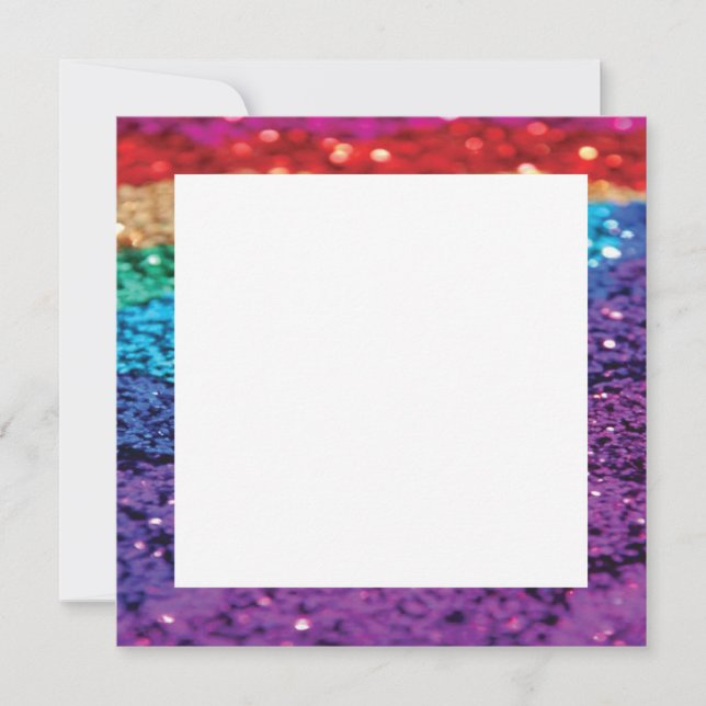 Regnbågeglitterbakgrund kvadrerar inbjudanmallen inbjudningar (Framsida)