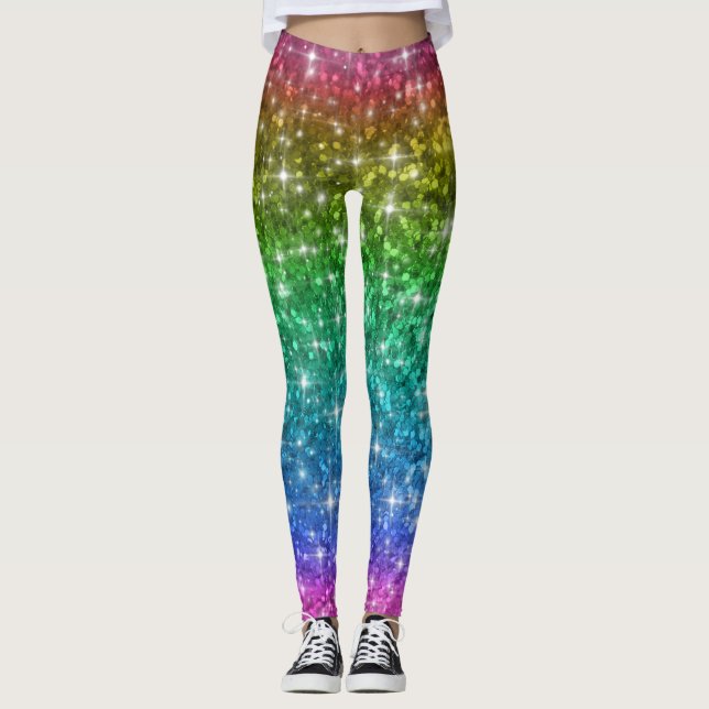 Regnbågeglitterdamasker Leggings (Framsida)