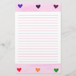 Regnbågehjärtor fodrade brevpapper