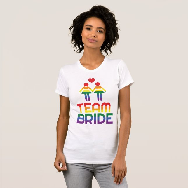 RegnbågehomoäktenskapT-tröja för kvinnalagbrud Tee Shirt (Hel framsida)
