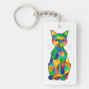 Regnbågekatt tvåsidiga Keychain