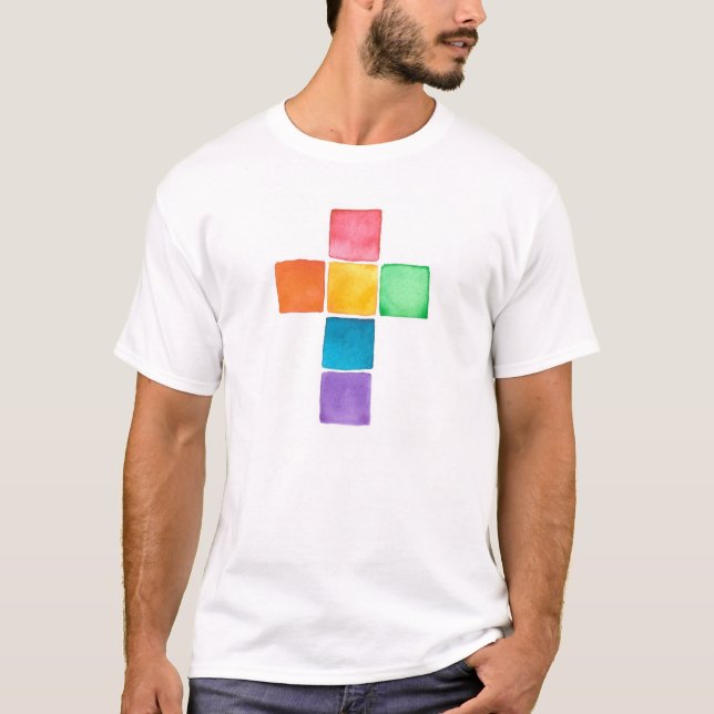 Regnbågekor, vattenfärg kvadrerar t shirt (Framsida)