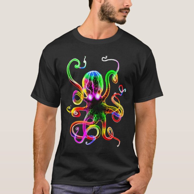RegnbågeKraken glöd Tee Shirt (Framsida)
