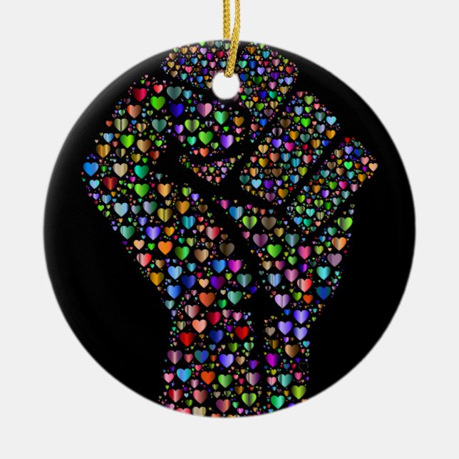 Regnbågenäve av hjärtor julgransprydnad keramik (Framsidan)