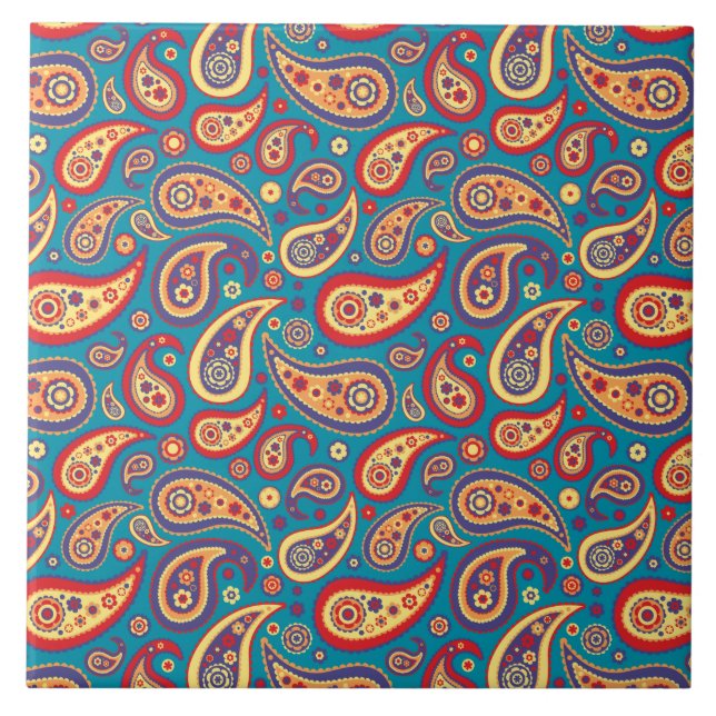 RegnbågePaisley Retro mönster Kakelplatta (Framsidan)