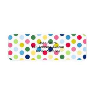 Regnbågepolka dots returadress etikett