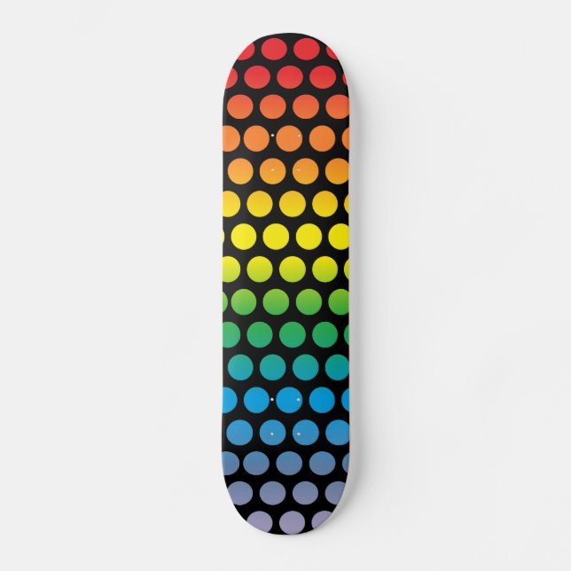 Regnbågepolka dotssvart old school skateboard bräda 21,6 cm (Framsida)