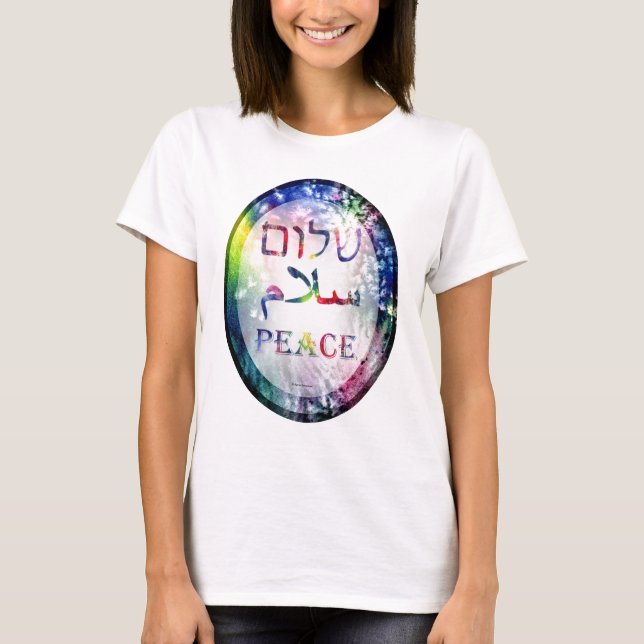 RegnbågeShalom Salaam fred Tee Shirt (Framsida)