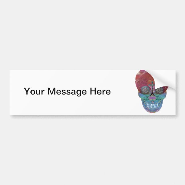 Regnbågesockerskalle med livets träd och hjärtor bildekal (Framsidan)