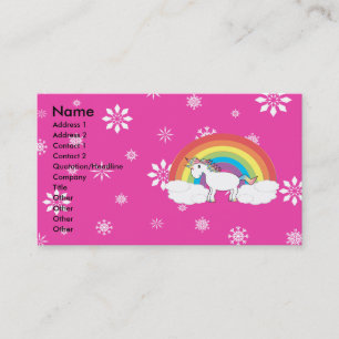 Regnbågeunicorn med rosa snöflingor visitkort