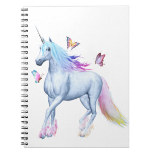 Regnbågeunicorn och fjärilar anteckningsbok med spiral