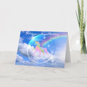 Regnbågeunicornen bubblar in födelsedag kort